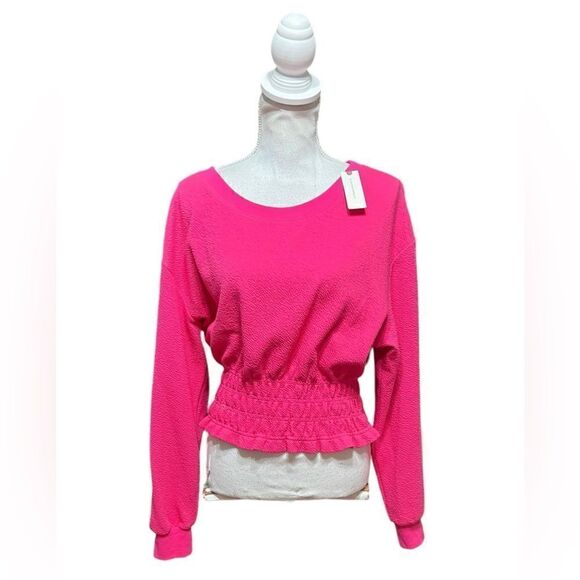 Maeve by Anthropologie | Smoked Long Sleeve Top | Pink | large - Picture 2 of 7